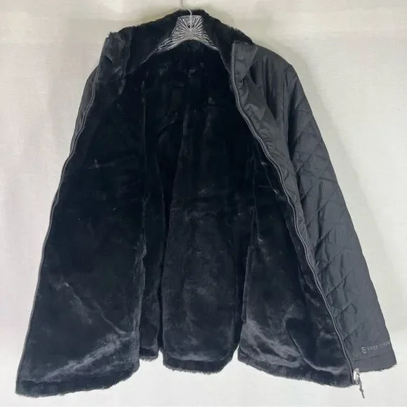 Free Country Jacket Women's Black Cloud Lite Reversible Faux Fur Winter XL Zip - Picture 7 of 12
